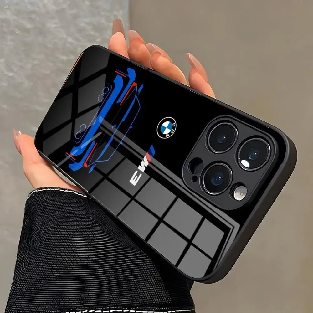 Blue Red Car For Logo Phone Case For iPhone 17e 17 16 16e 15 14 13 12 Mini 11 Air Pro Max Plus Glass Silicone Frame Back Cover