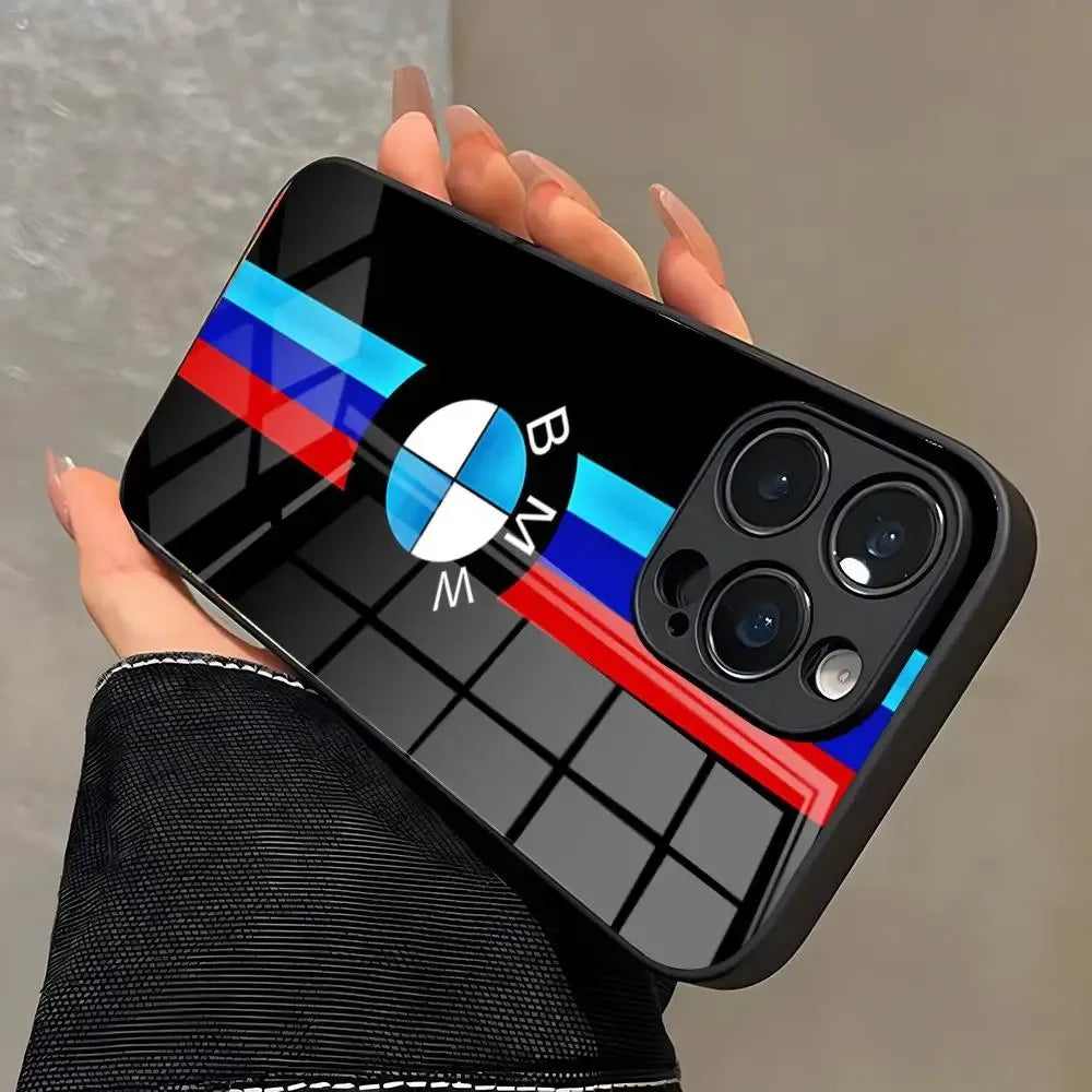 Blue Red Car For Logo Phone Case For iPhone 17e 17 16 16e 15 14 13 12 Mini 11 Air Pro Max Plus Glass Silicone Frame Back Cover