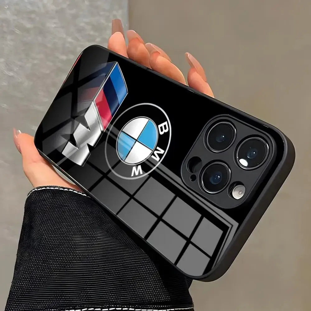 Blue Red Car For Logo Phone Case For iPhone 17e 17 16 16e 15 14 13 12 Mini 11 Air Pro Max Plus Glass Silicone Frame Back Cover