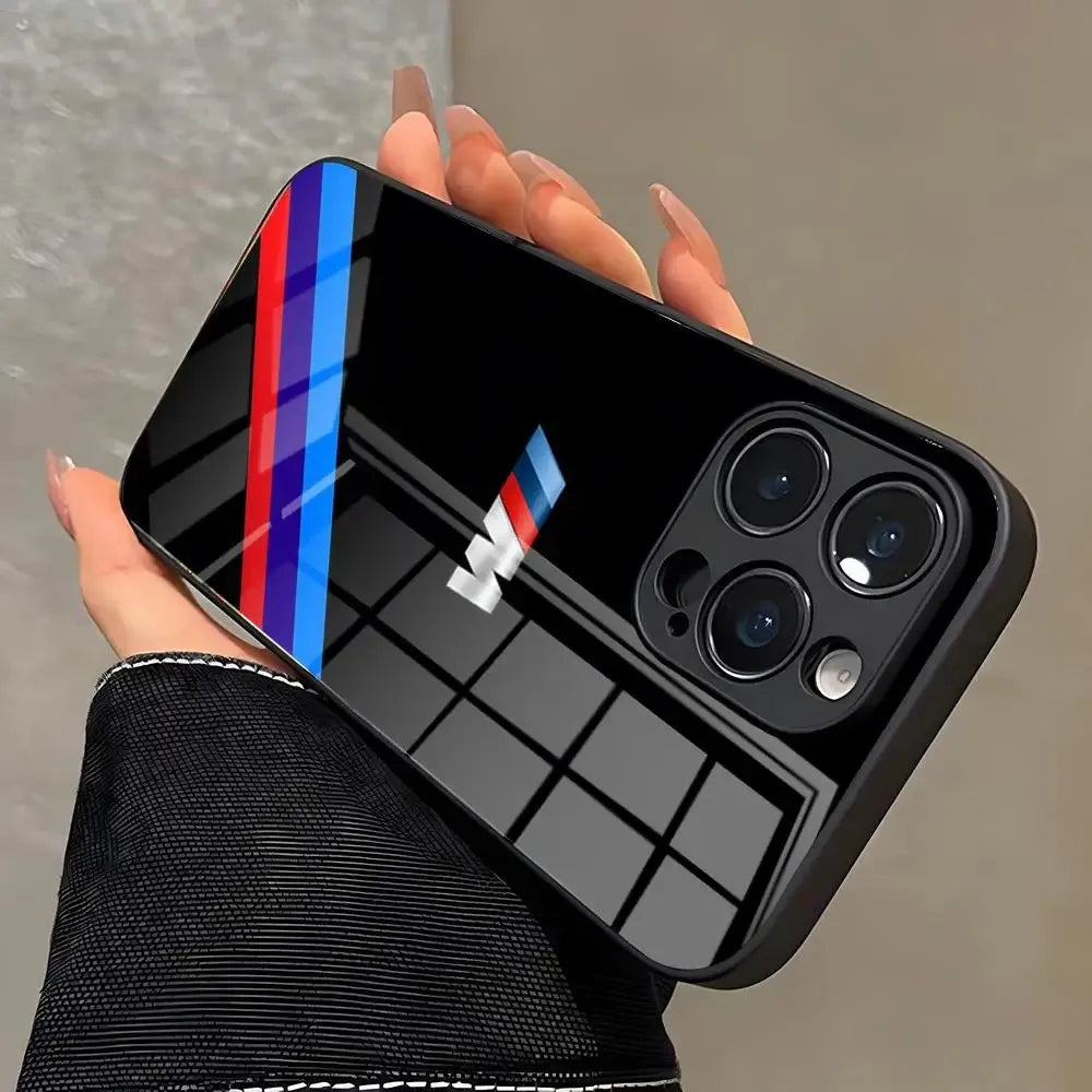 Blue Red Car For Logo Phone Case For iPhone 17e 17 16 16e 15 14 13 12 Mini 11 Air Pro Max Plus Glass Silicone Frame Back Cover