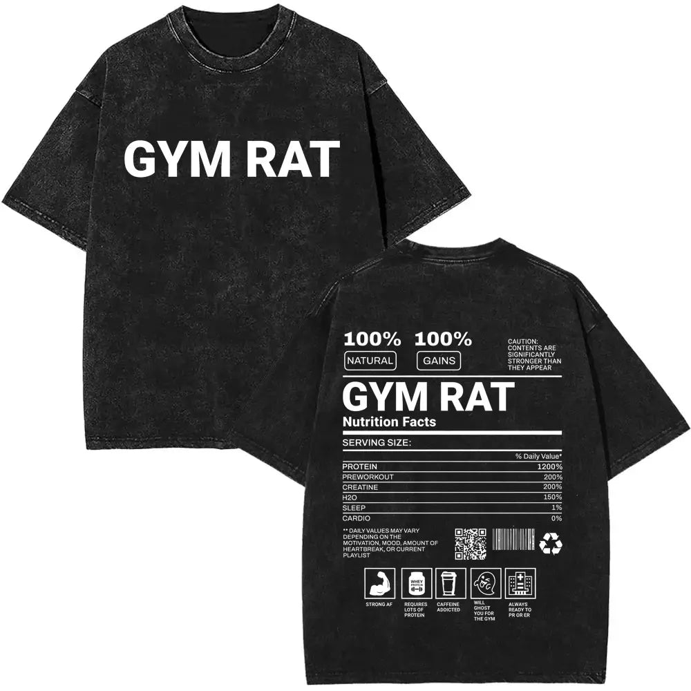 Hot Sale Gym Rat Funny Pump Cover Washed T-shirt Men Women Fitness Humor Style T-shirts Unisex Casual Cotton Vintage T Shirts