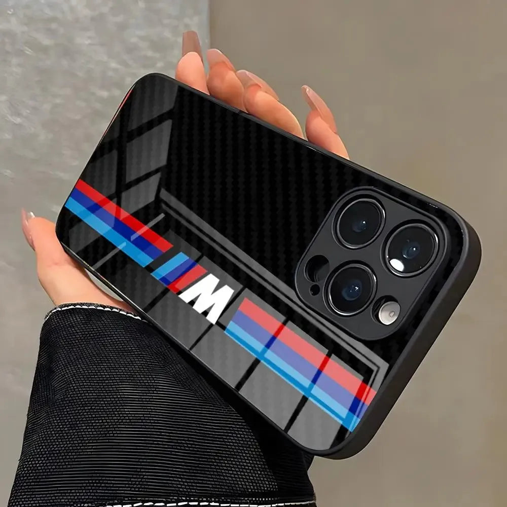 Blue Red Car For Logo Phone Case For iPhone 17e 17 16 16e 15 14 13 12 Mini 11 Air Pro Max Plus Glass Silicone Frame Back Cover
