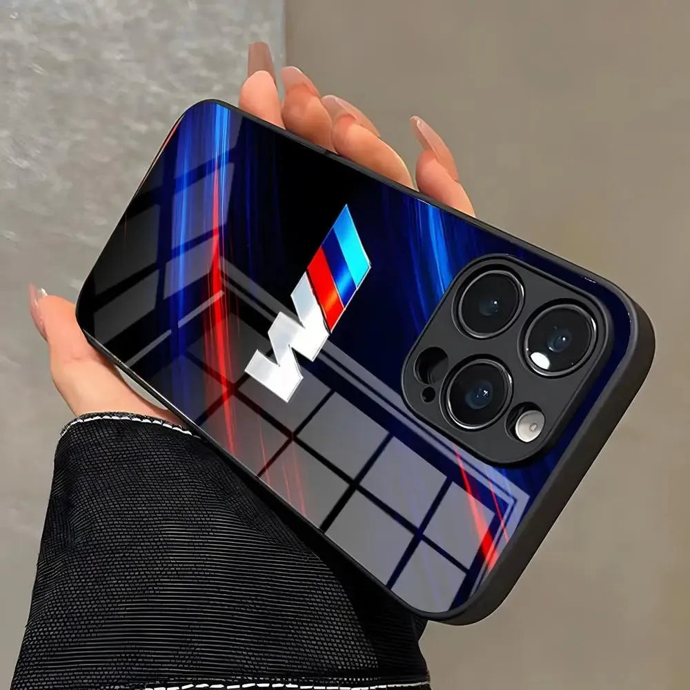Blue Red Car For Logo Phone Case For iPhone 17e 17 16 16e 15 14 13 12 Mini 11 Air Pro Max Plus Glass Silicone Frame Back Cover